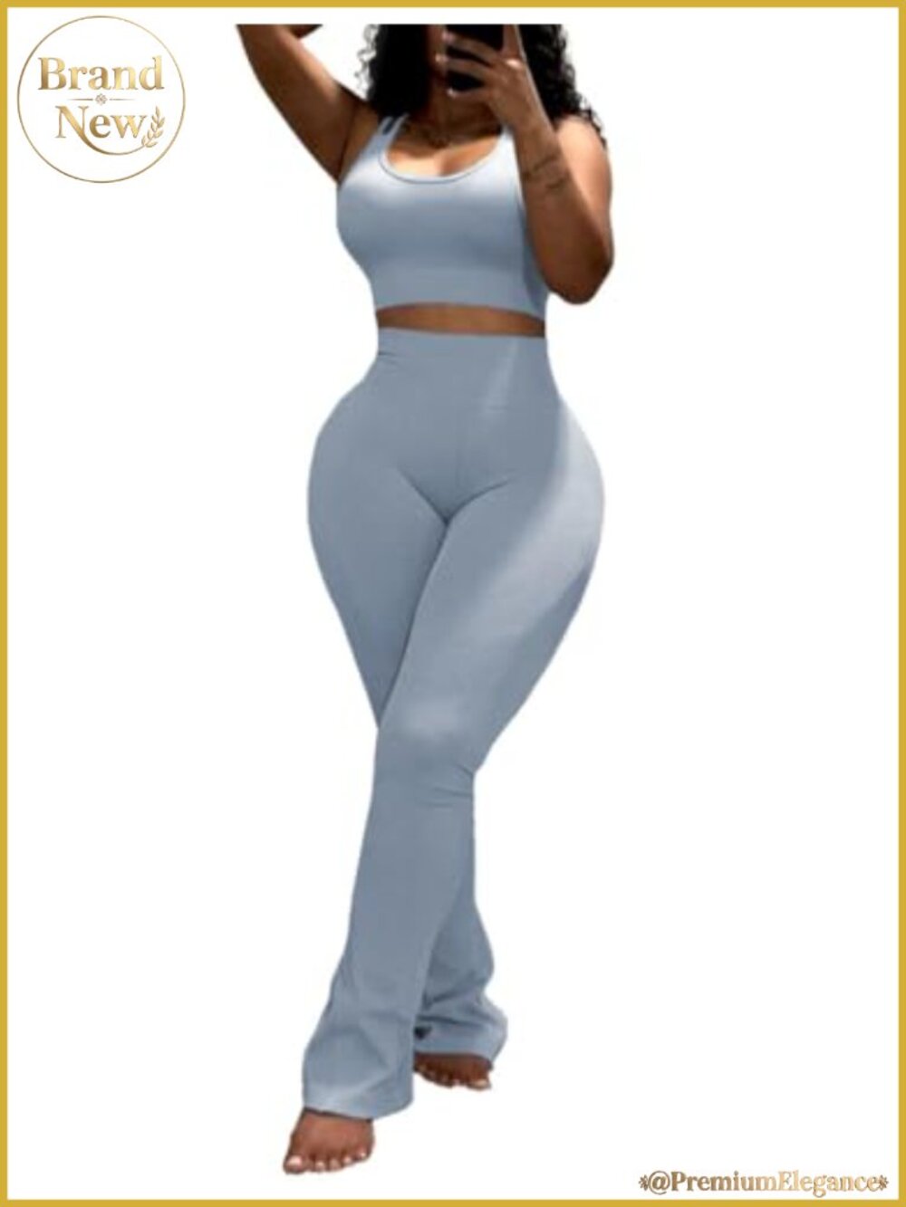 2 Piece Sweatsuit Set Sleeveless Crop Tank Wide Leg Sweatpants 95% Polyester 5%
